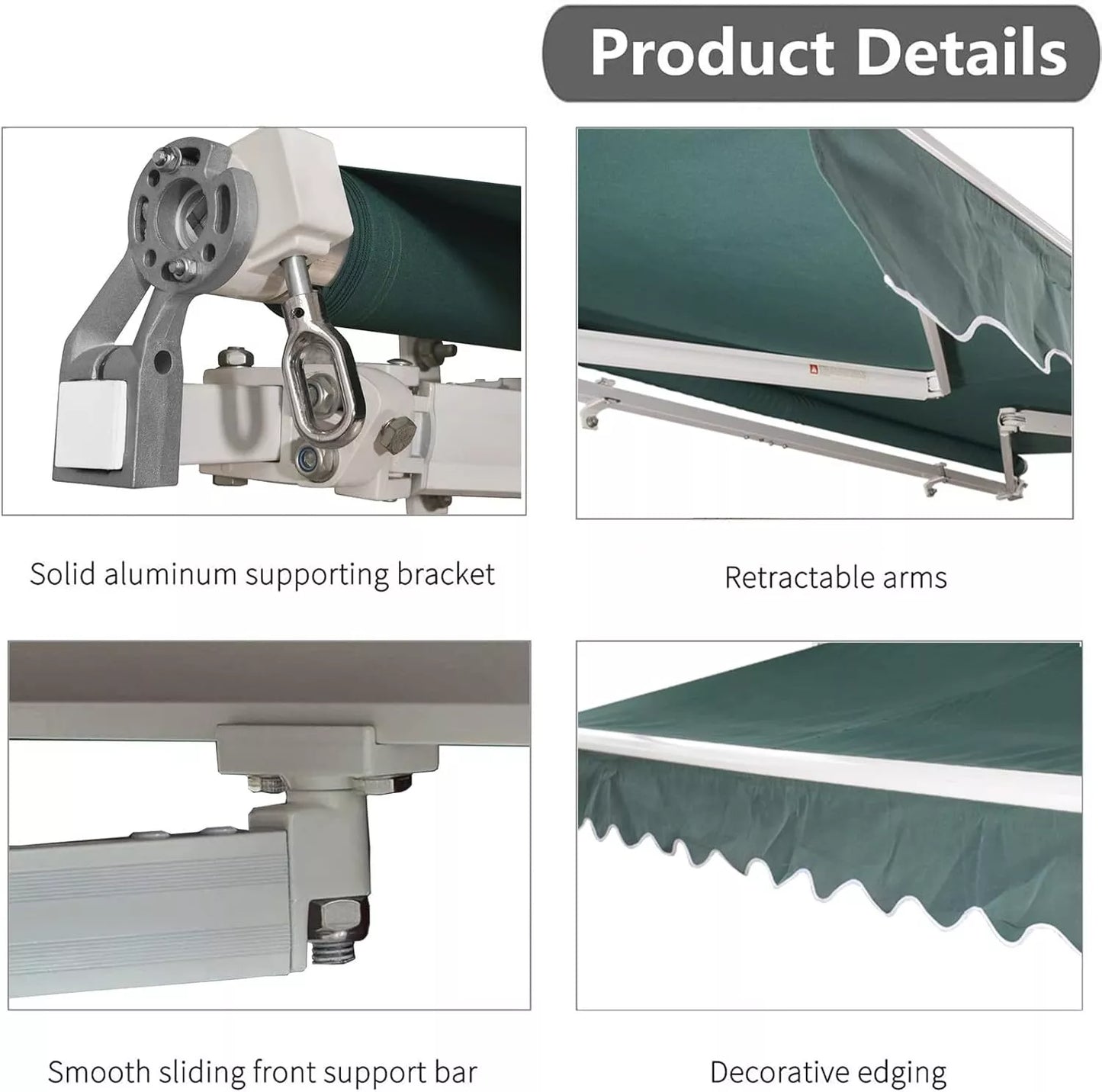Retractable Garden Patio Manual Awning Canopy Shelter Outdoor Sun Shade
