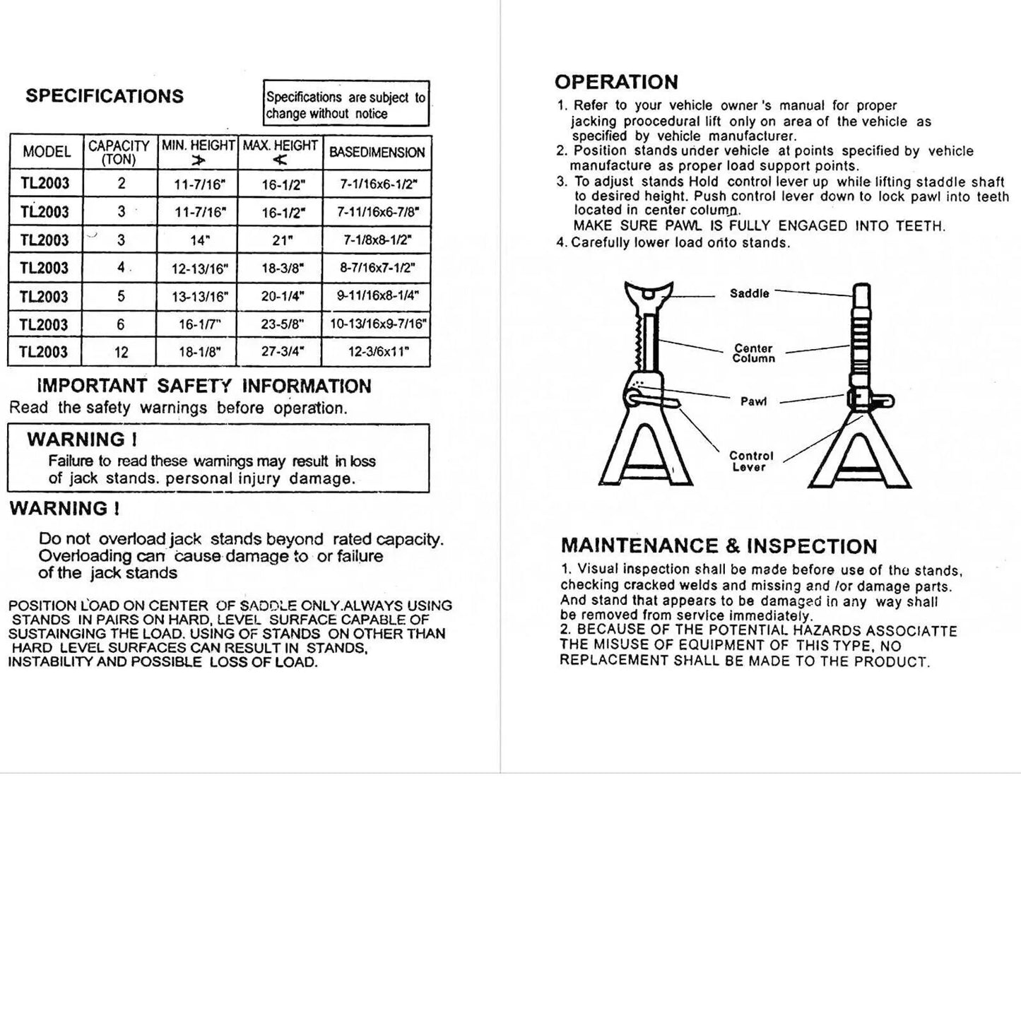 2PCS 3 Ton Axle Stands Lifting Capacity Heavy Duty Car Caravan Floor Jack Stand