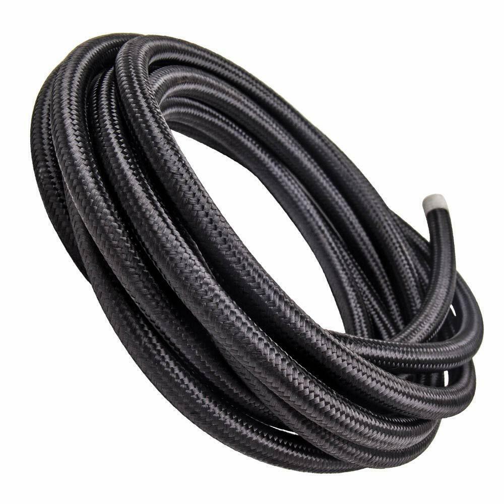 AN10 10AN Nylon Stainless Steel Braided Fuel Oil Gas Line Hose 10 Feet 3M Black