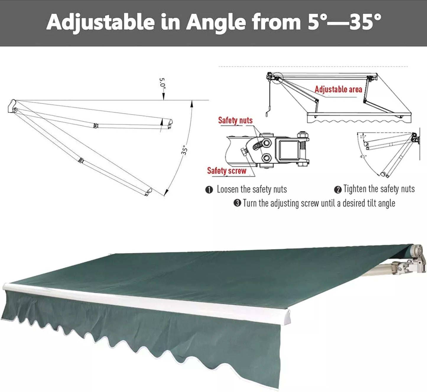 Retractable Garden Patio Manual Awning Canopy Shelter Outdoor Sun Shade