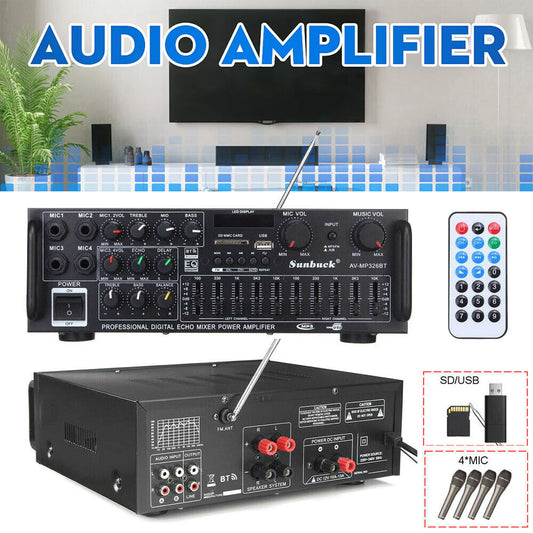 2000W Digital Power Amplifier Bluetooth Stereo HiFi Audio 2CH USB SD FM Car Home
