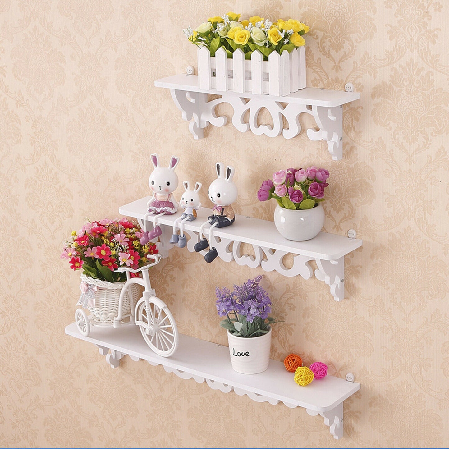 Pack of 3 Floating White Corner Shelf Shelves Wooden Wall Storage Unit Bedroom