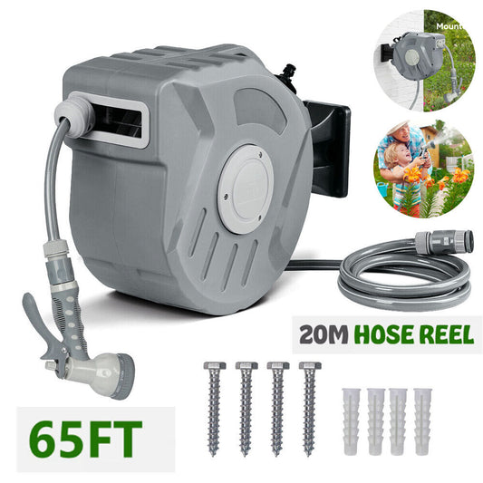 Wall Mounted Garden Patio Hose Reel Retractable Auto Rewind Pipe 180° Swivel