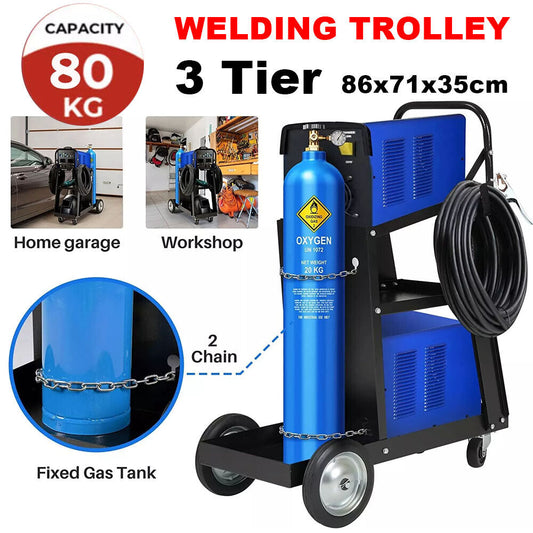 3 Tier Welding Cart Trolley Chains Plasma Cutter Mig Arc Tig Welder 80kg Storage