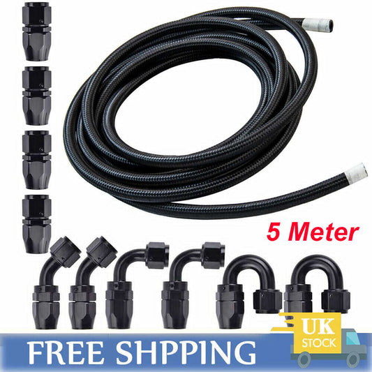 AN6 6AN Fitting Nylon Stainless Steel Braided Fuel Hose End Adapter Oil Line 5M