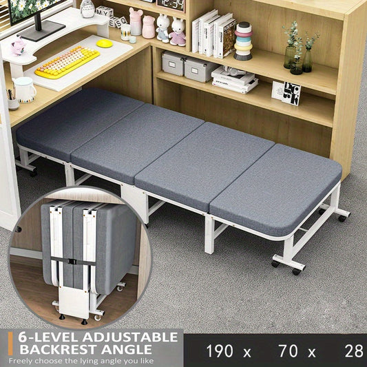 Folding Bed w/Mattress Portable Guest Bed Adjustable Backrest Metal Frame Wheels