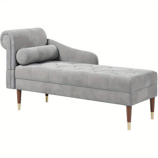 Velvet Chaise Longue Indoor Lounge Sofa with Left Armrest and Lumbar Pillow Upholstered Chaise Lounge for Living Room Bedroom and Office