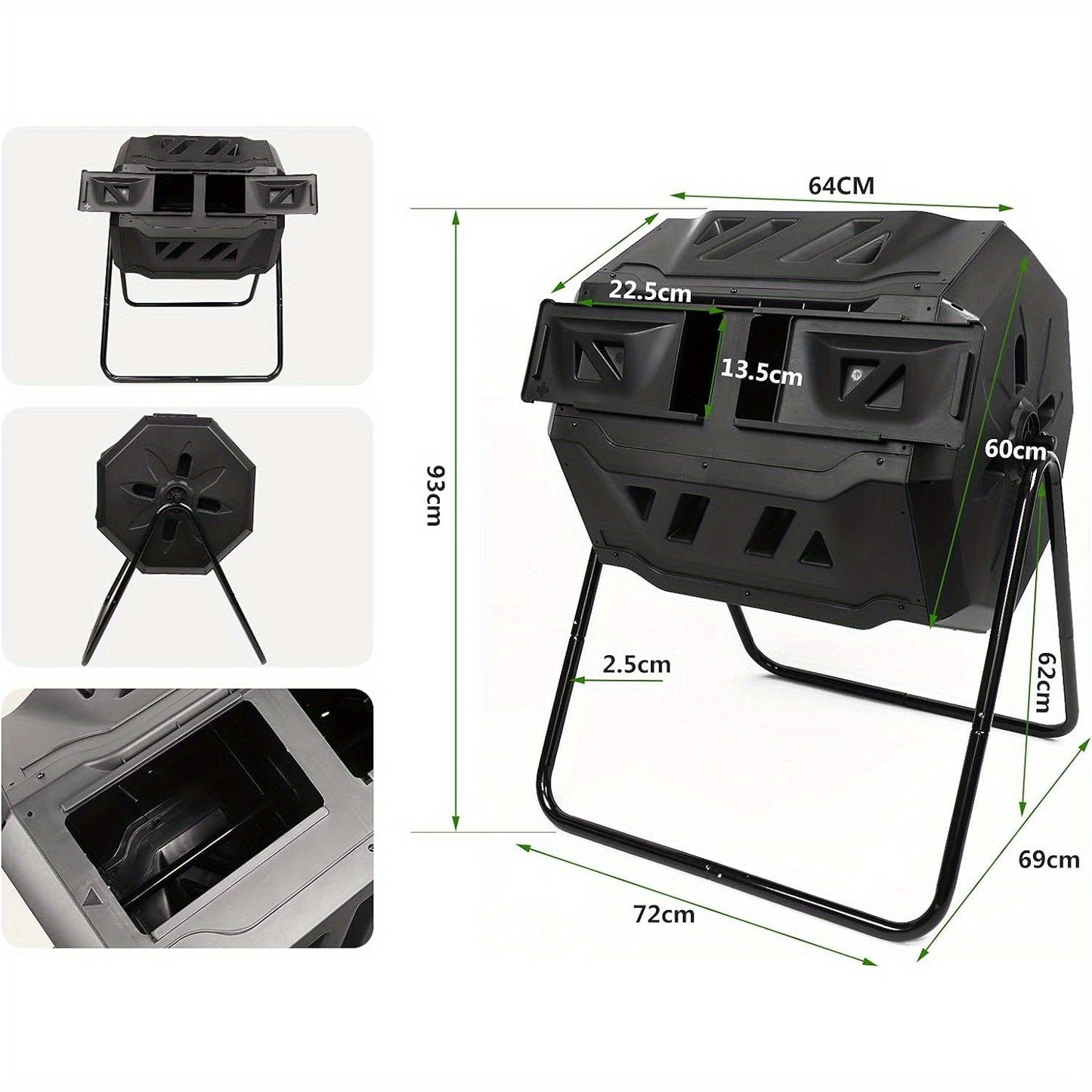 Tumbling Compost Bin 160L, Dual Chamber Rotating Composter, Compost Tumbler Tumbling Composter, BPA Free, Create Fertile Soil, Aerating Compost Tumbler Bin, Black