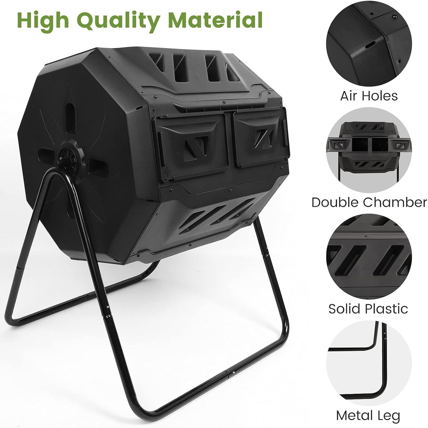 Tumbling Compost Bin 160L, Dual Chamber Rotating Composter, Compost Tumbler Tumbling Composter, BPA Free, Create Fertile Soil, Aerating Compost Tumbler Bin, Black