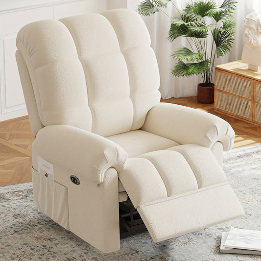 Electric Recliner Chair Teddy Fleece Single Sofa Ergonomic Adjustable Power Recliner