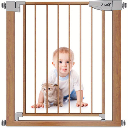 Stair Gate for Baby and Pet, Baby Gate Pressure Fit, Metal Safety Gate for Doors and Stairs, Adjustable 75 cm - 82cm, One-Handed Operation, Auto Close Pet Gate, Wood Pattern Color