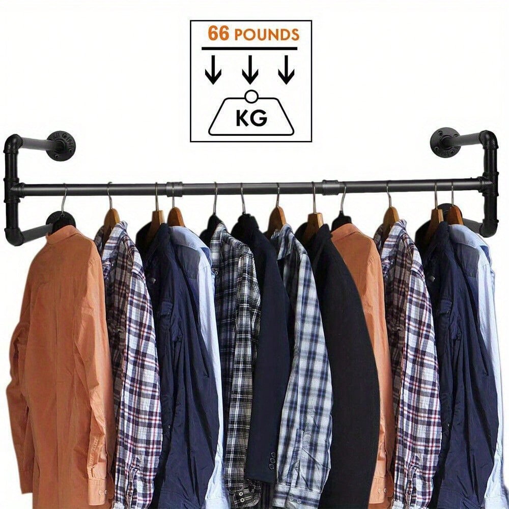 Industrial Pipe Clothing Rack Wall Mounted Clothes Rail Hanging Display Rack