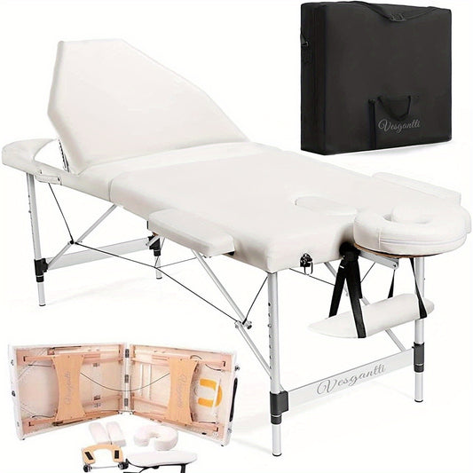 Portable Massage Bed Table - 3-Section Aluminium Foldable Beauty Couch for Reiki Therapy Treatment Salon Healing - Metal Headrest Support/with Carry Bag