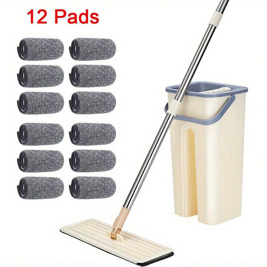 360° Flat Squeeze Microfiber Mop Bucket Set Tile Cleaning Floor Cleaner + 12Pads