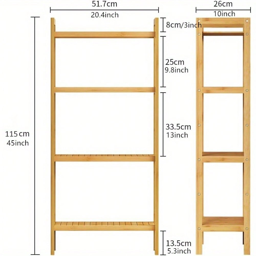 Adjustable 4 Tier Bamboo Storage Shelf Bathroom Kitchen Shelving Unit Free Standing