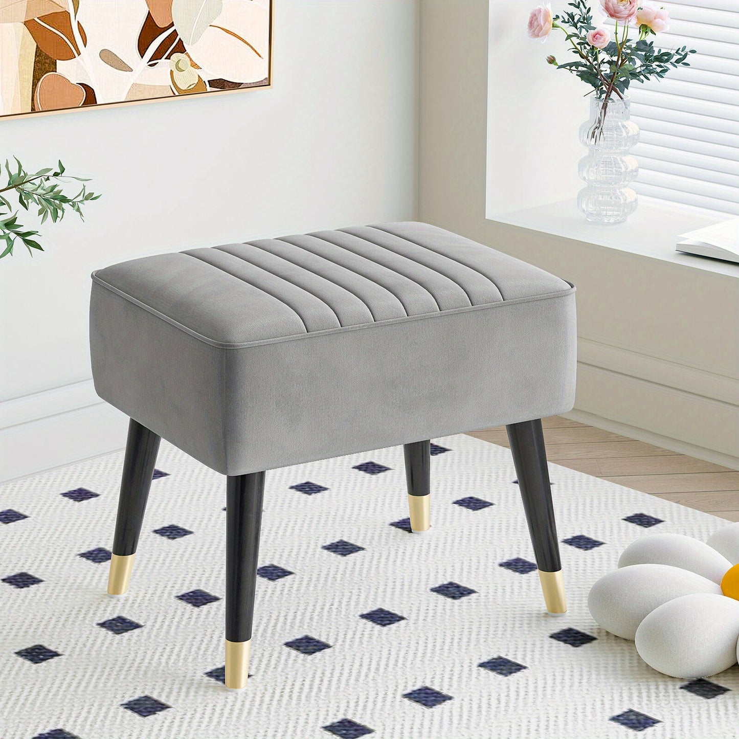 Large Velvet Armchair with Footstool and Lumbar Pillow Accent Chair Room Office
