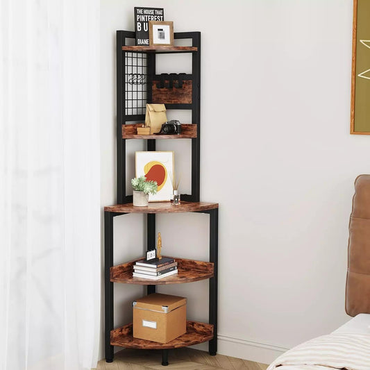 5 Tier Corner Shelves Wood Unit Storage Shelf Rack Bookshelf Display CabinetStand