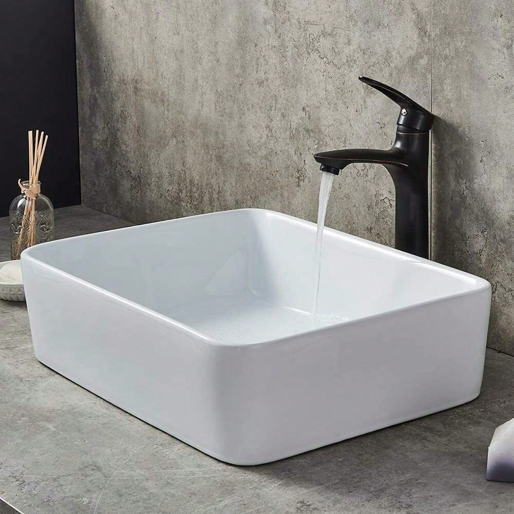 Bathroom Counter Top Ceramic Wash Basin Cloakroom Gloss Sink Rectangular
