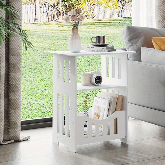 White Bedside Table, Small Square Table with Storage Basket, Small Space At Side Table, Slender Coffee Table, Sofa Table Suitable for Living Room, Bedroom, Bathroom and Balcony.White Bedside Table, Small Square Table with Storage Basket, Small Space