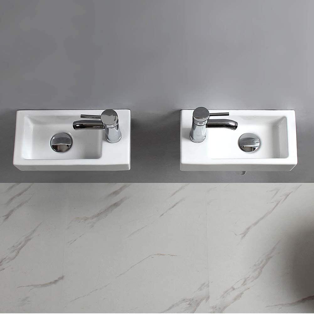 Bathroom Wash Sink Basin Wall Hung Rectangular Ceramic Countertop White