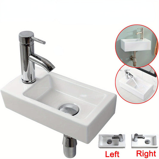 Bathroom Wash Sink Basin Wall Hung Rectangular Ceramic Countertop White