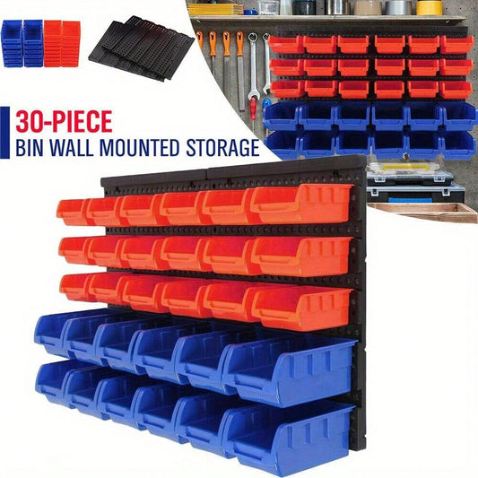 30 Hole Plastic Bins Wall Mount Storage Garage Tools Small Parts Organizer Rack