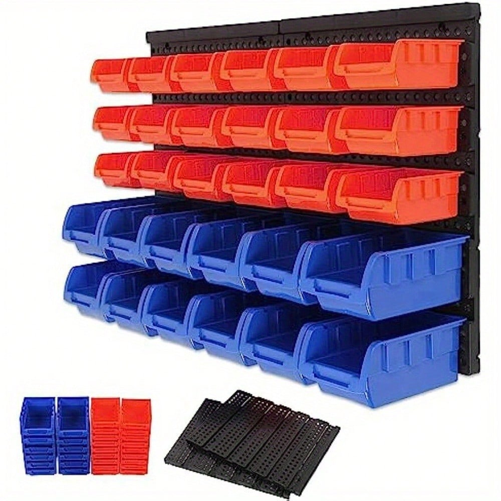 30 Hole Plastic Bins Wall Mount Storage Garage Tools Small Parts Organizer Rack