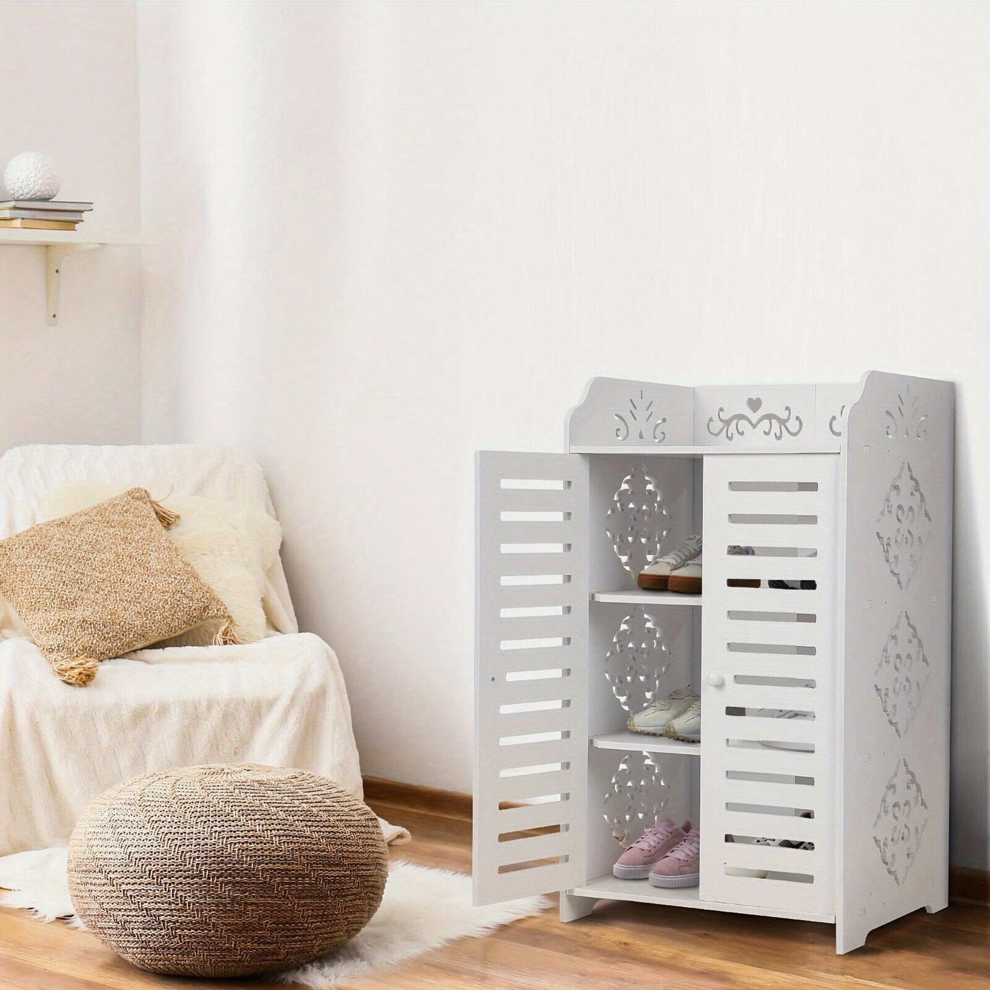4 Tier White Shoe Storage Cabinet Unit Cupboard Hallway Living Room Shoe Rack