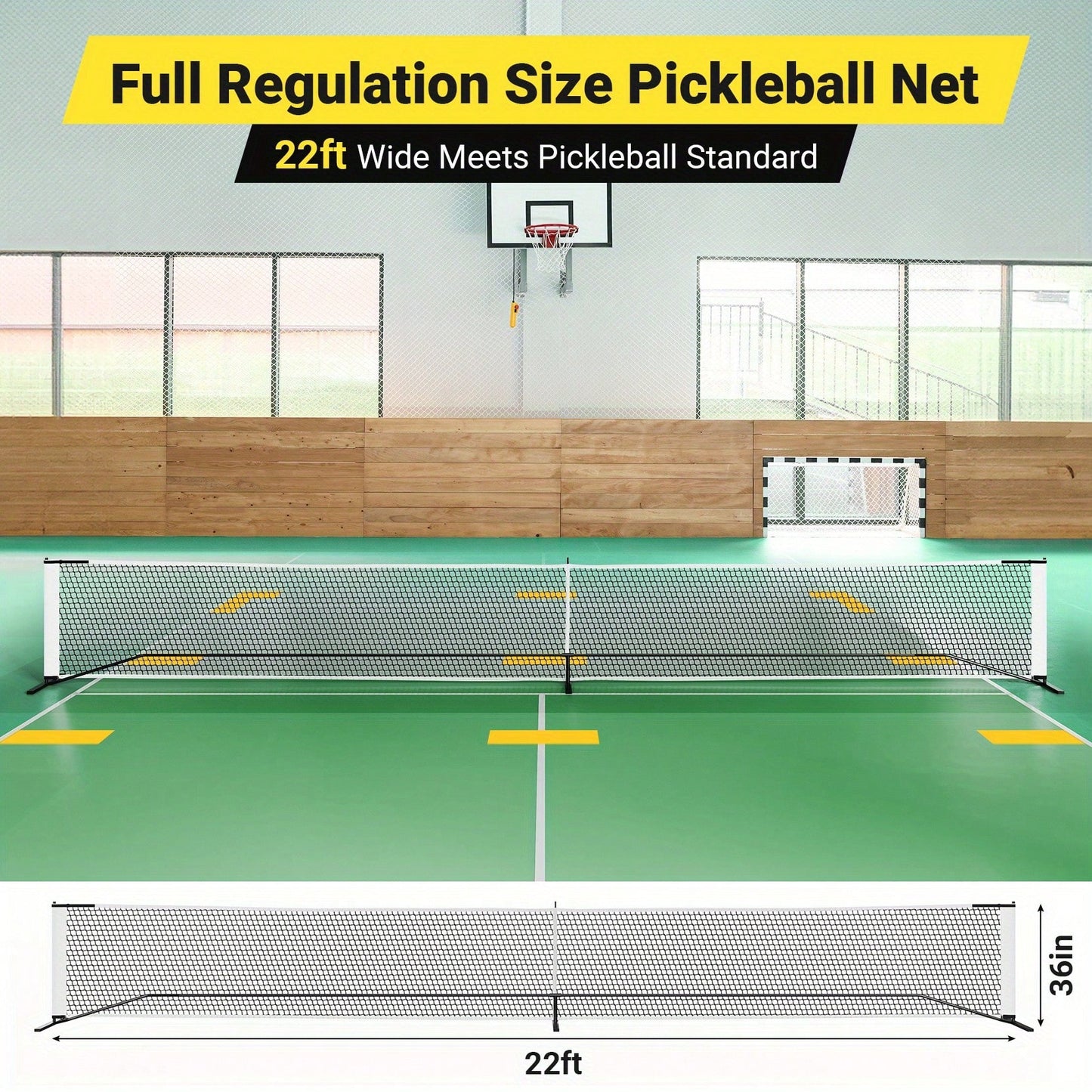 22FT Pickleball Net System - Portable Regulation-Size Net With 6 Pickleballs 4 Pitbull Racket