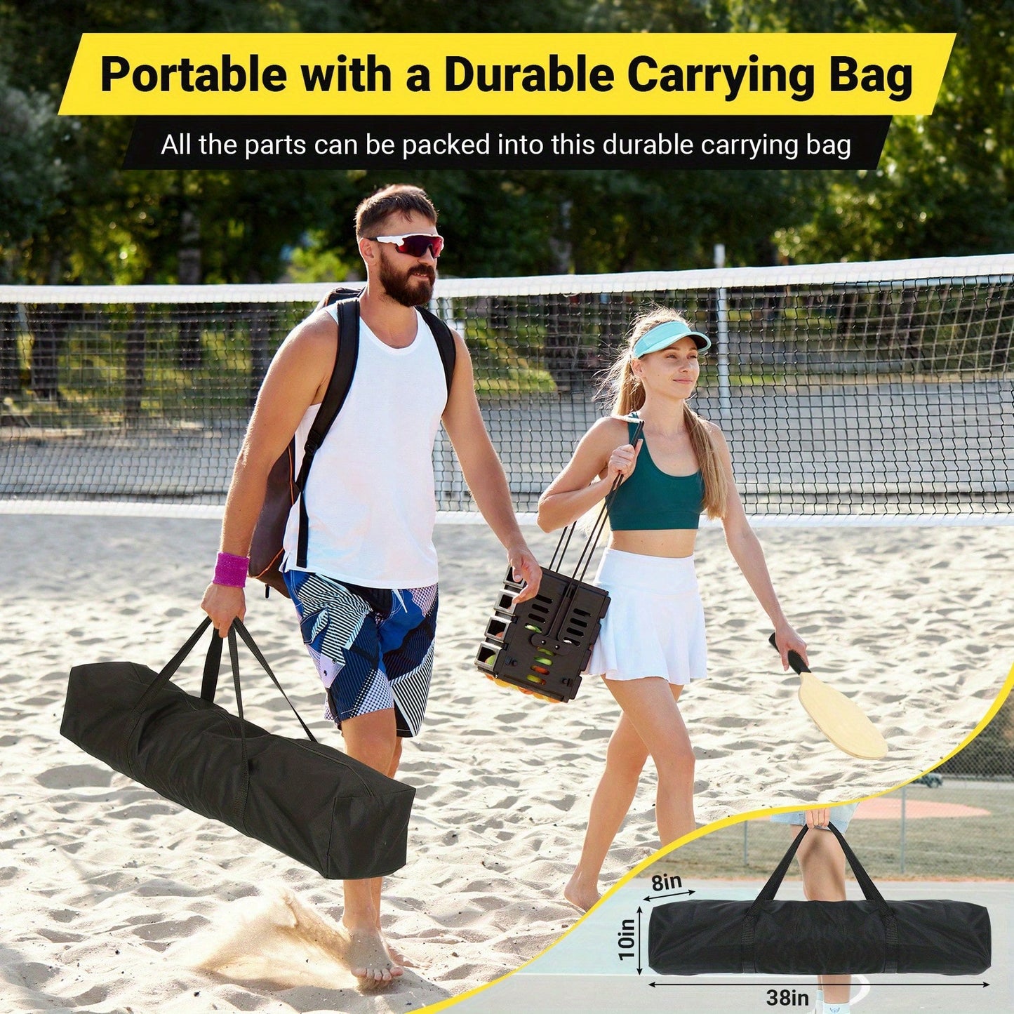 22FT Pickleball Net System - Portable Regulation-Size Net With 6 Pickleballs 4 Pitbull Racket