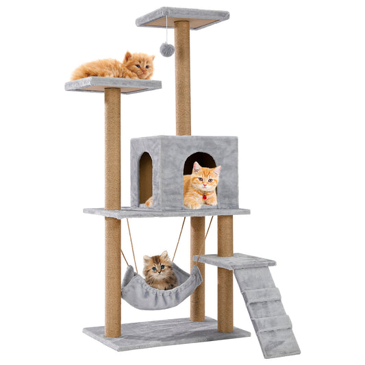 with scratching post, cat house, hammock, 2 platforms and a