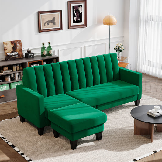 Convertible Sectional Sofa Couch 3 Seat L-Shaped Velvet Sofa for Apartments Living Room and Office