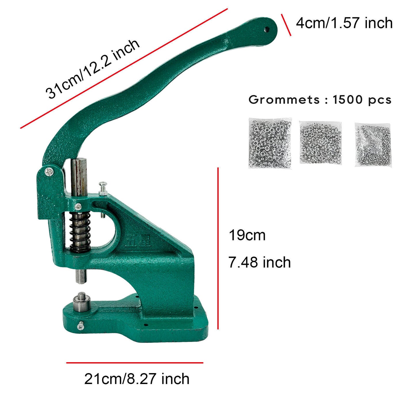 3 Dies Heavy Duty Hand Press 1500 Grommet Eyelet Machine Punch Tool Kit Set
